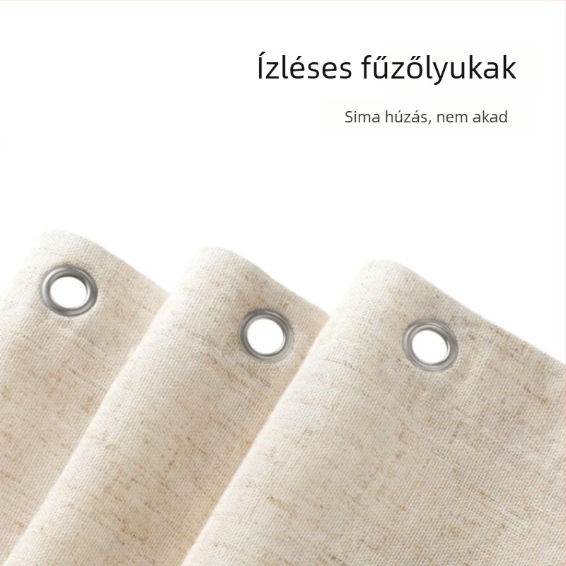 Poliészter zuhanyfüggöny lenhatású textúrával, S-szegéllyel, egyszínű, vízálló fürdőszobai válaszfal, horgokkal