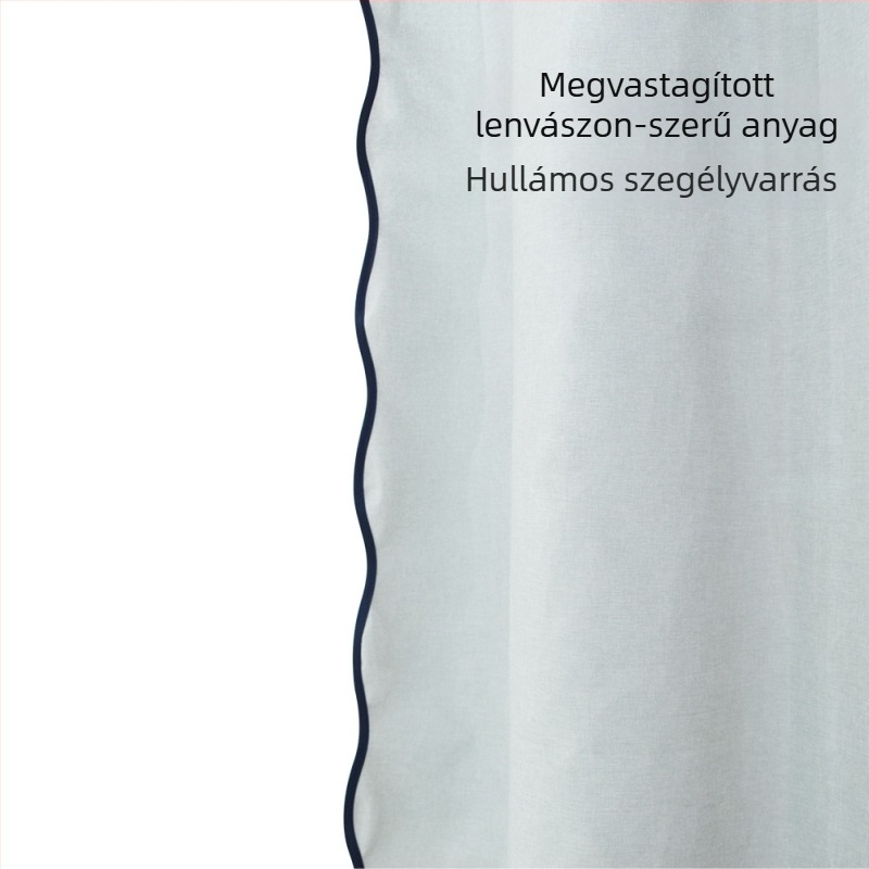 Poliészter zuhanyfüggöny lenhatású textúrával, S-szegéllyel, egyszínű, vízálló fürdőszobai válaszfal, horgokkal