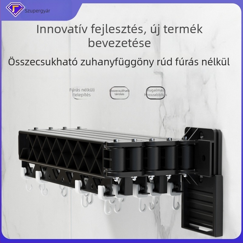 Fúrás nélküli, teleszkópos zuhanyfüggönyrúddal, fürdőszobába, falra szerelhető, láthatatlan, kihúzható, a száraz–nedves elválasztáshoz