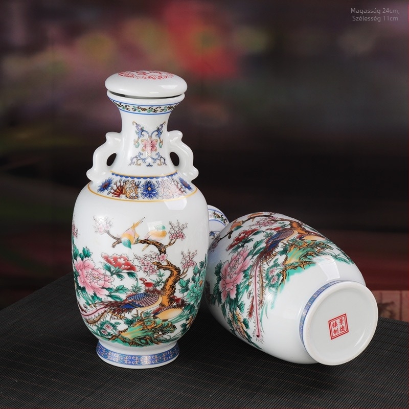 Jingdezhen kerámia borosüveg, fénylő, zárt díszfigura, 0,75 kg