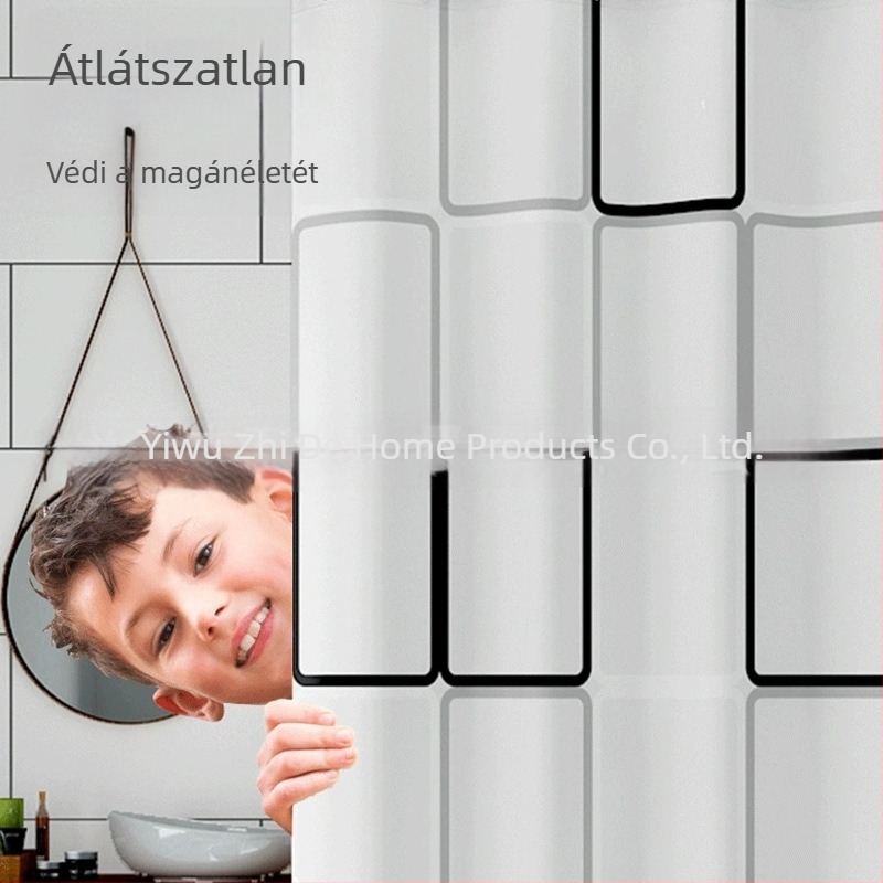 PEVA zuhanyfüggöny, vastagított vízvédelmi válaszfal a fürdőszobában, minimalist stílus, nagy kockás mintázat