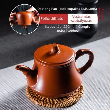 Yixing lila homok teáskanna jáde állvánnyal és jáde fedéllel, vörös mázzal, 220 ml, Kung Fu teáskészlet