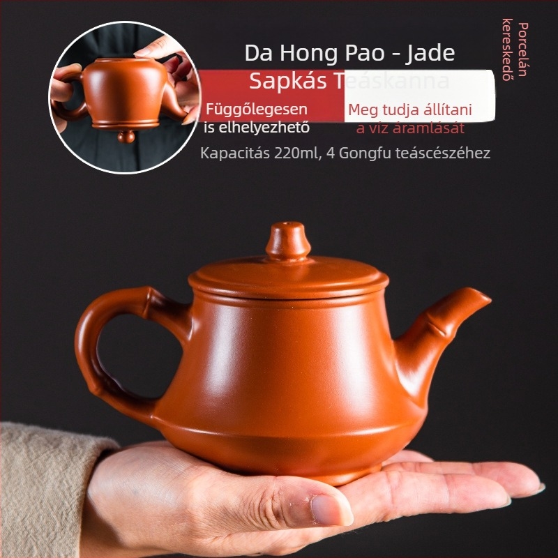 Yixing lila homok teáskanna jáde állvánnyal és jáde fedéllel, vörös mázzal, 220 ml, Kung Fu teáskészlet