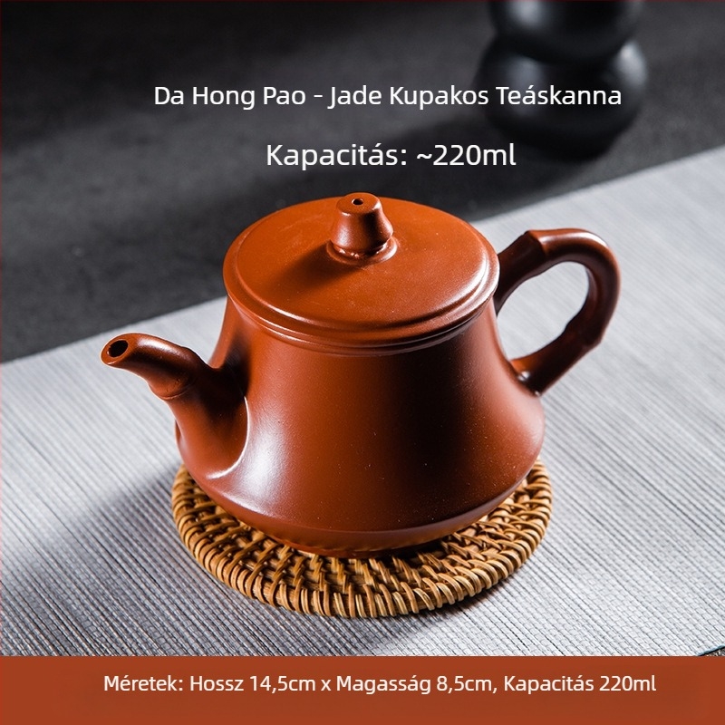 Yixing lila homok teáskanna jáde állvánnyal és jáde fedéllel, vörös mázzal, 220 ml, Kung Fu teáskészlet