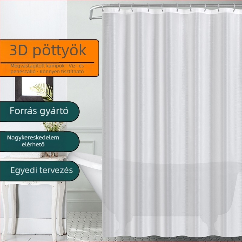3D EVA pöttyös zuhanyfüggöny, vízálló és penészálló, szerelés fúrás nélkül, átlátszó, vastagított fürdőszobai válaszfalfüggöny