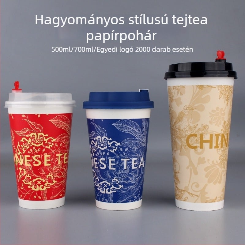 Élelmiszer-minőségű egyszer használatos tej-tea pohár, piros papír pohár fedővel, forró italokhoz, vastabb, kereskedelmi célú testreszabás