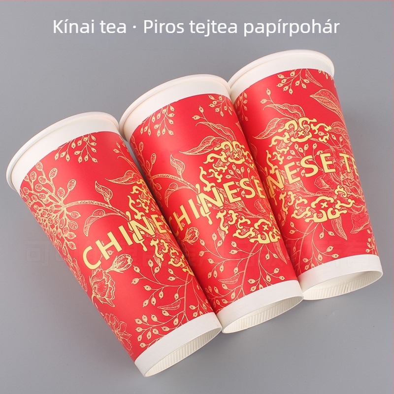Élelmiszer-minőségű egyszer használatos tej-tea pohár, piros papír pohár fedővel, forró italokhoz, vastabb, kereskedelmi célú testreszabás