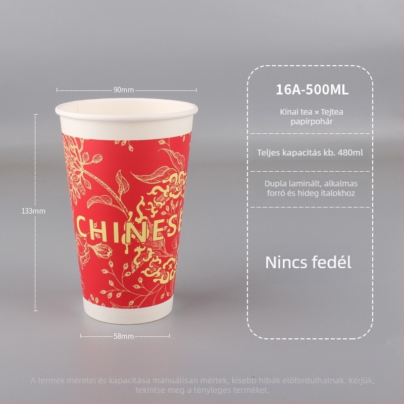Élelmiszer-minőségű egyszer használatos tej-tea pohár, piros papír pohár fedővel, forró italokhoz, vastabb, kereskedelmi célú testreszabás