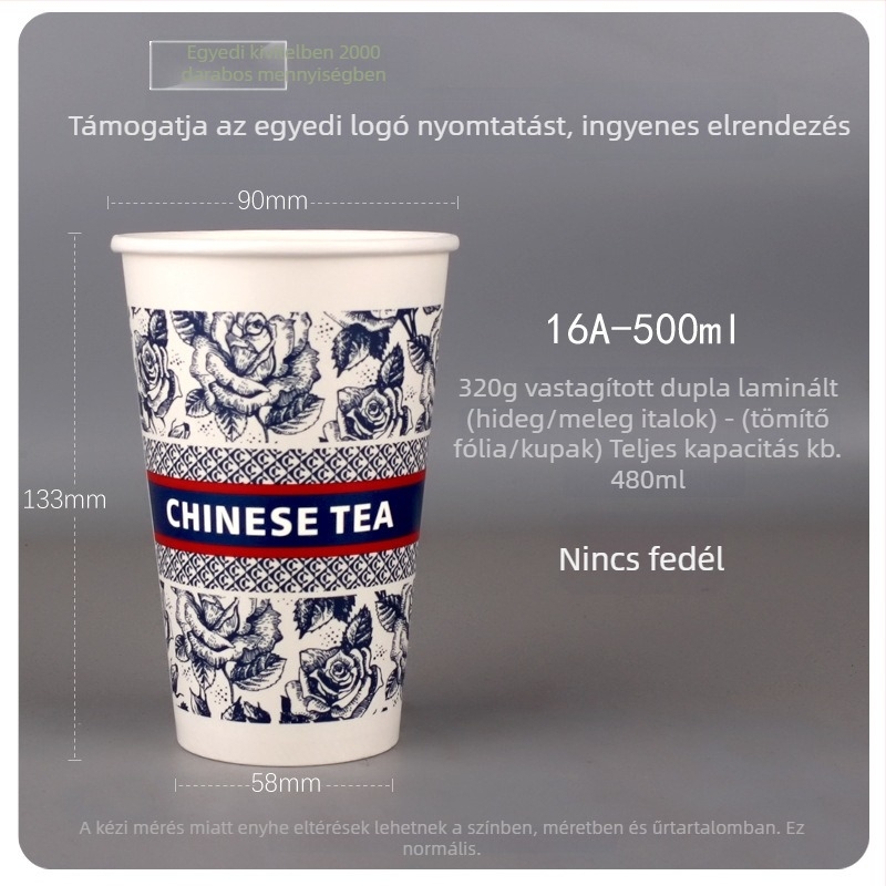 Élelmiszer-minőségű egyszer használatos tej-tea pohár, piros papír pohár fedővel, forró italokhoz, vastabb, kereskedelmi célú testreszabás