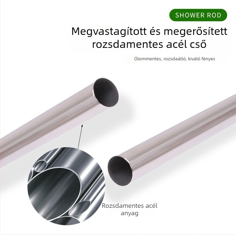Rozsdamentes acélból készült összecsukható zuhanyfüggönyrú, kerek fejű és kék végű, furat nélküli telepítés