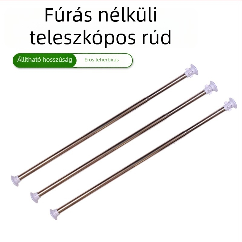 Rozsdamentes acélból készült összecsukható zuhanyfüggönyrú, kerek fejű és kék végű, furat nélküli telepítés