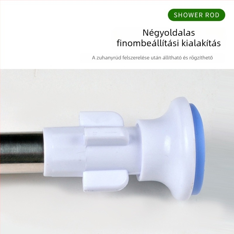 Rozsdamentes acélból készült összecsukható zuhanyfüggönyrú, kerek fejű és kék végű, furat nélküli telepítés