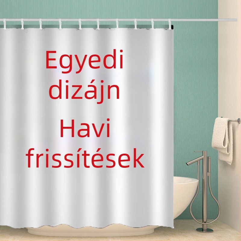 Képes zuhanyfüggöny, vízálló fürdőszobai függöny digitális nyomtatással és nedvességálló elválasztóval, kampók a csomagban