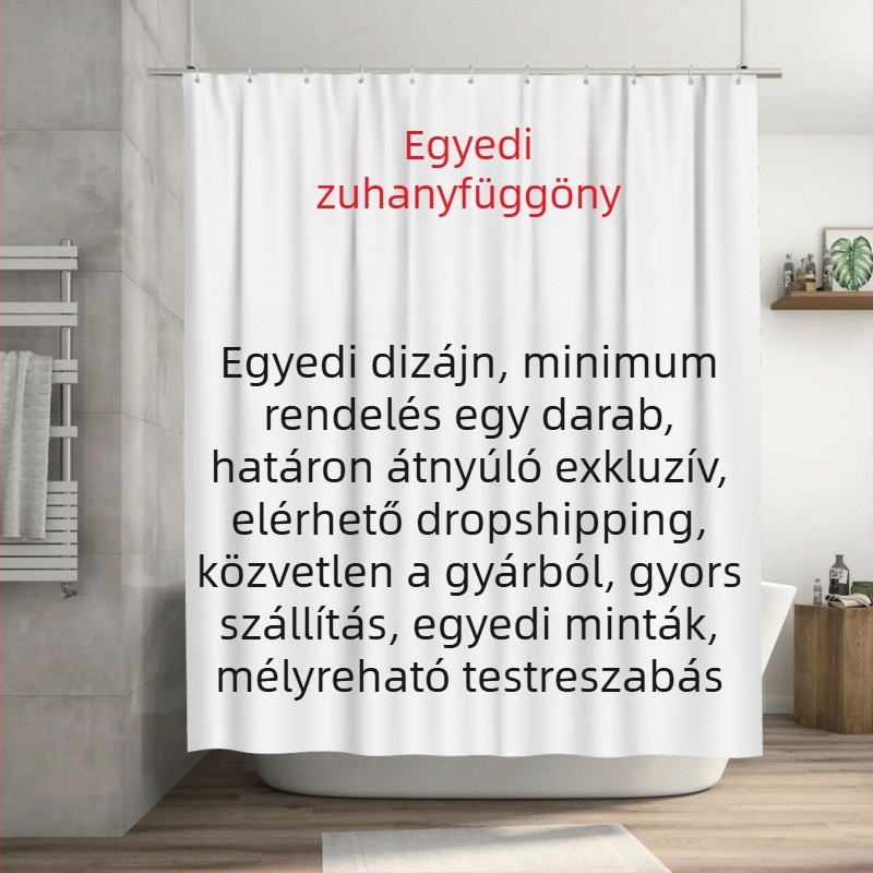Képes zuhanyfüggöny, vízálló fürdőszobai függöny digitális nyomtatással és nedvességálló elválasztóval, kampók a csomagban