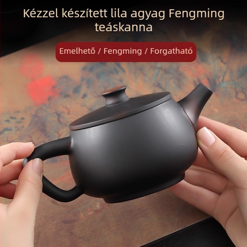 Kézzel faragott Yunnan-lila agyag teáskanna, Fénix mintával, Kung Fu teakever, kínai stílusú tea készítéséhez