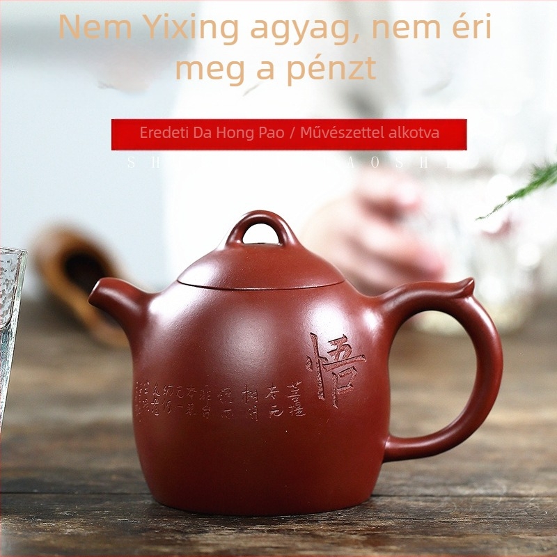 Yixing lila homok teáskanna, 330 ml, kézzel gravírozott, neves mester által, retro stílus