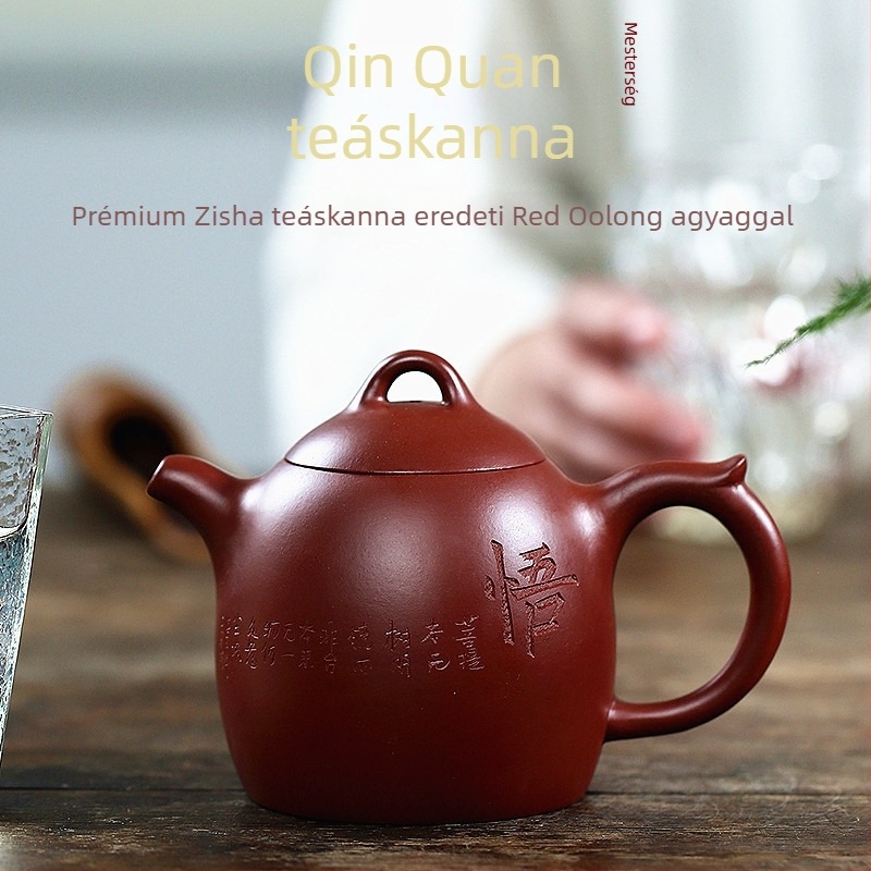 Yixing lila homok teáskanna, 330 ml, kézzel gravírozott, neves mester által, retro stílus