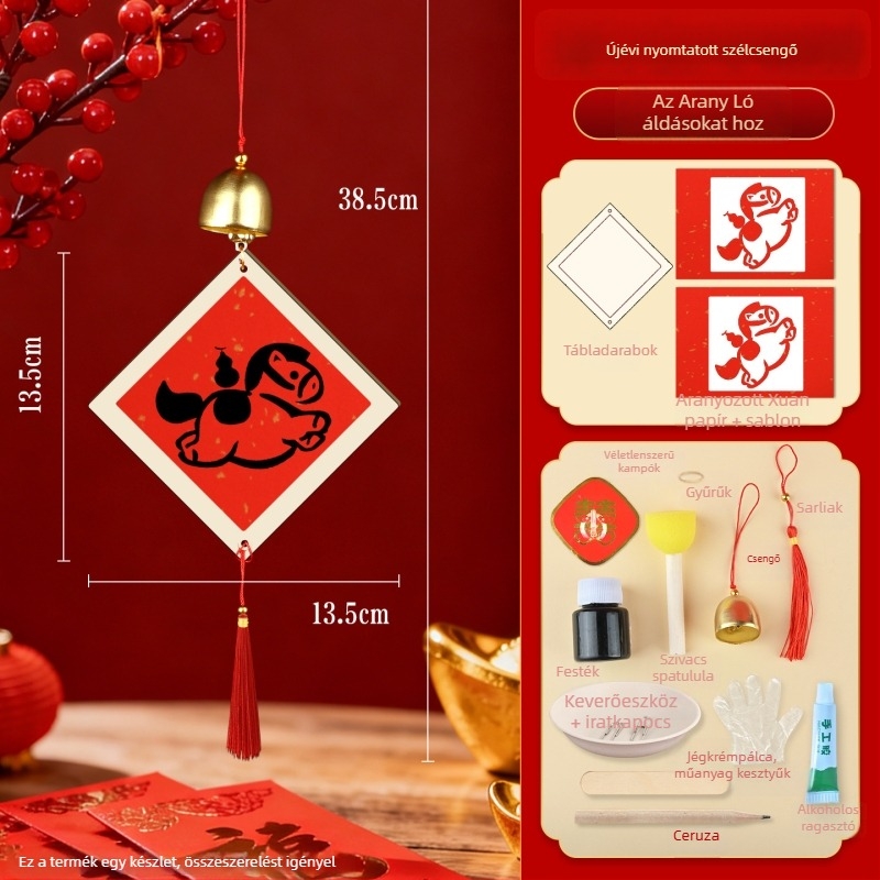 DIY fa harang medál készlet áldáskártyákkal a Ló év nyomtatás-stílusában, kézműves ajándék családi tevékenységekhez és csapatépítéshez