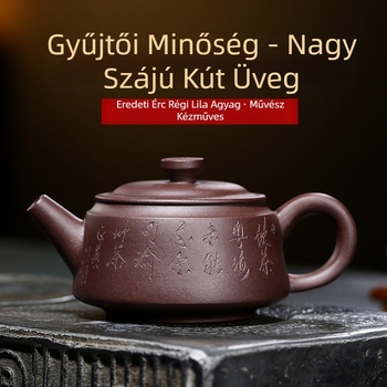 Kézzel készített lila agyag teáskanna, széles szájú, modern minimalist stílusban, ajándékdobozban