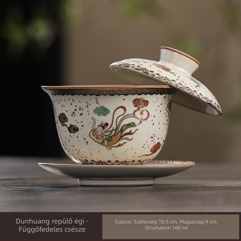 Ru porcelán teáskészlet gaiwan-nal, retro kerámia