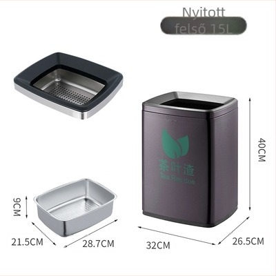Rozsdamentes acél tea-utómaradék gyűjtő, nagy kapacitású irodai használatra, szűrővel a tea‑utómaradványokhoz