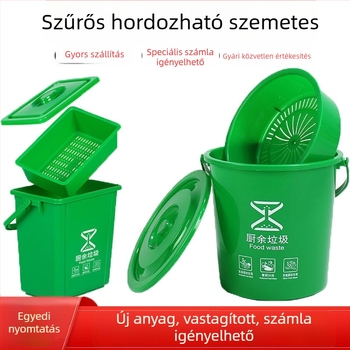 Fedéllel és szűrővel ellátott négyzet alakú 10 literes szemetes, háztartási konyhai száraz–nedves hulladék szétválasztásához; tartalmaz egy 20 literes kör alakú tartályt teához és vízhez.