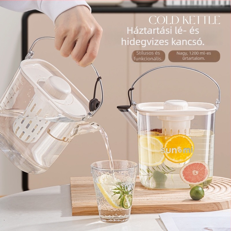 Nyári hidegvíz-kanna, nagy kapacitású, hordozható, krémes stílusú műanyagból, gyümölcs- és teaitalokhoz