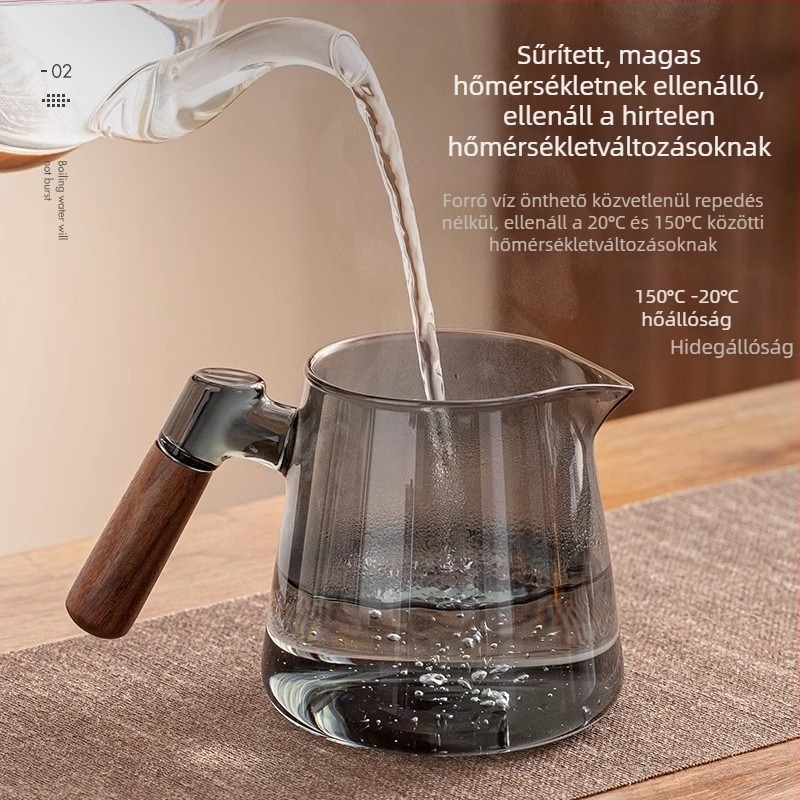 Üveg teáskészlet teáskannával és tálcával, modern minimalist stílusban, 6 személyes otthonra vagy irodába