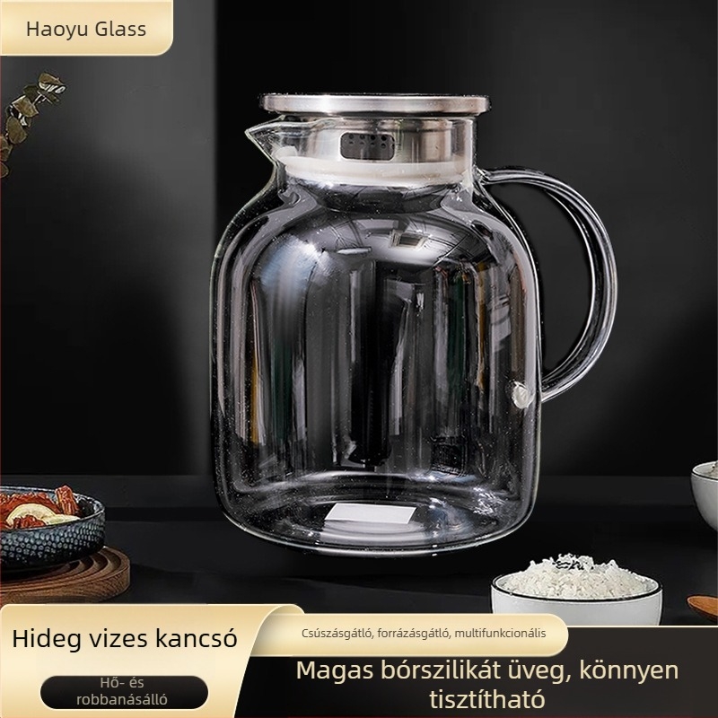 Nagy kapacitású, hőálló boroszilikát üvegből készült kancsó hideg áztatáshoz szűrővel