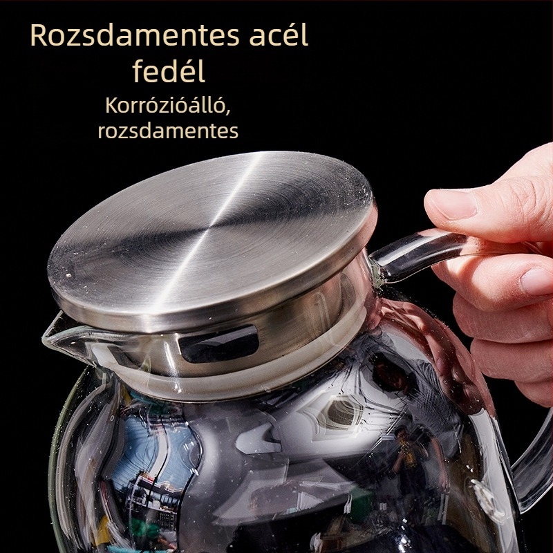 Nagy kapacitású, hőálló boroszilikát üvegből készült kancsó hideg áztatáshoz szűrővel