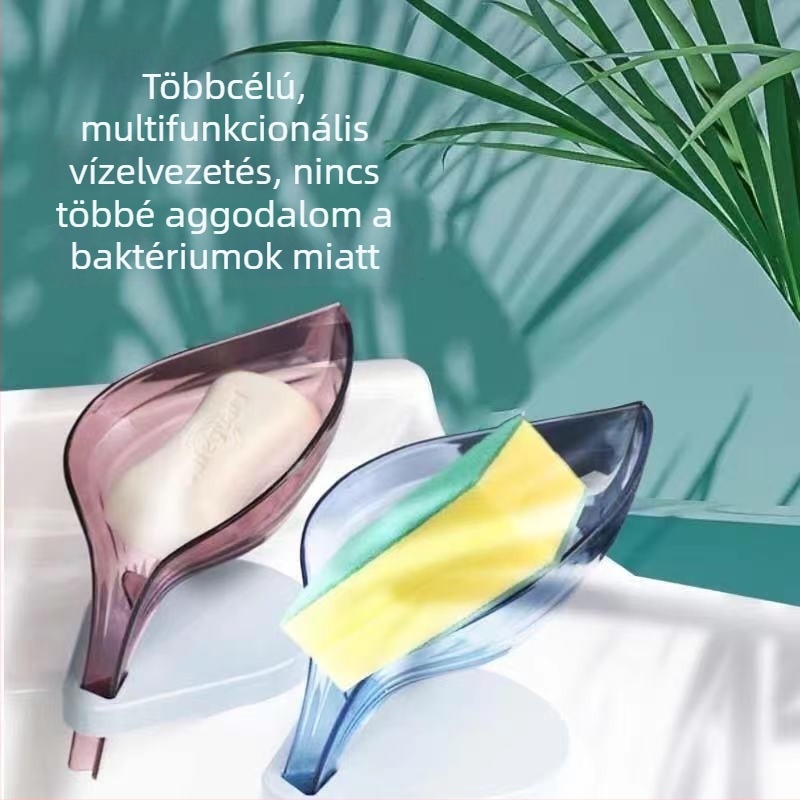 Levél alakú szappantartó szívókoronggal a fürdőszobába, fúrás nélkül, lefolyó