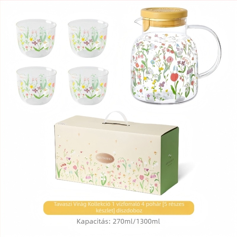 Otthoni üveg hideg víz kancsó készlet, aranyos pohárkészlet, hőálló, nagy kapacitású, költözési ajándék