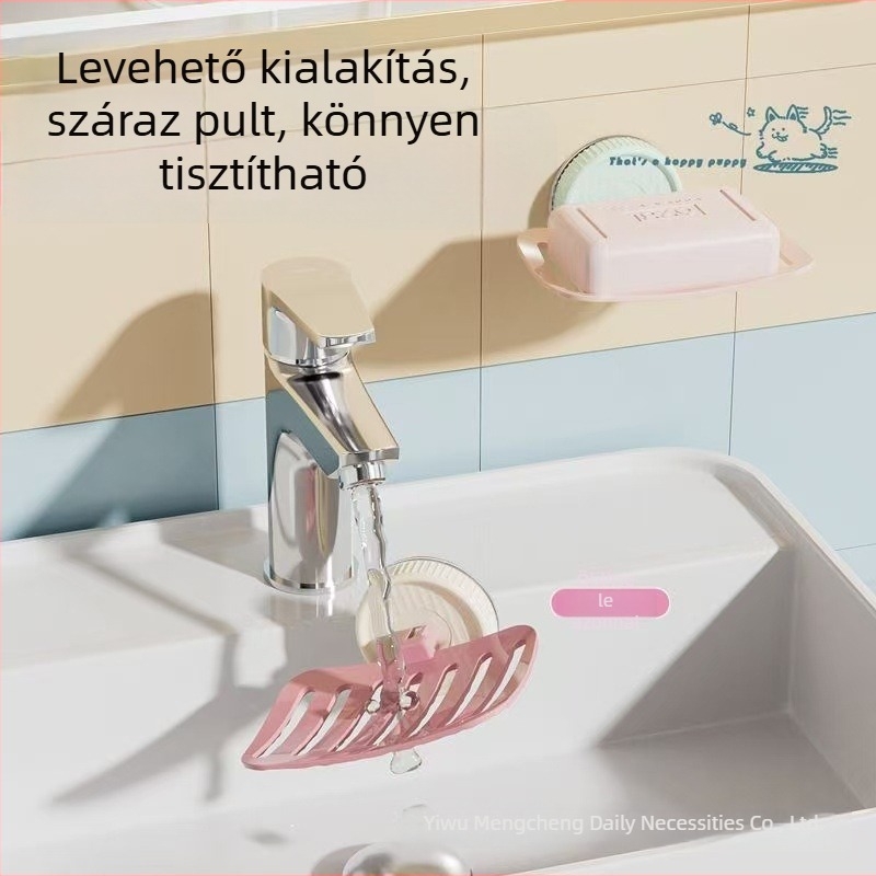 Fali szappantartó a fürdőszobába, fúrás nélkül, egyszerű krémszínű dizájn, vízleeresztéssel