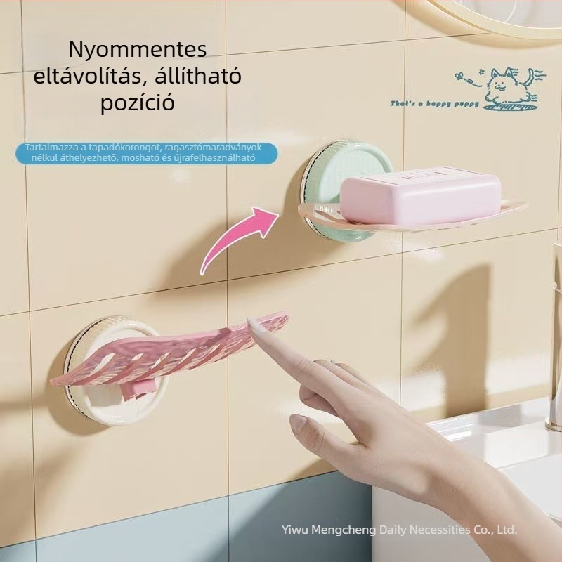 Fali szappantartó a fürdőszobába, fúrás nélkül, egyszerű krémszínű dizájn, vízleeresztéssel