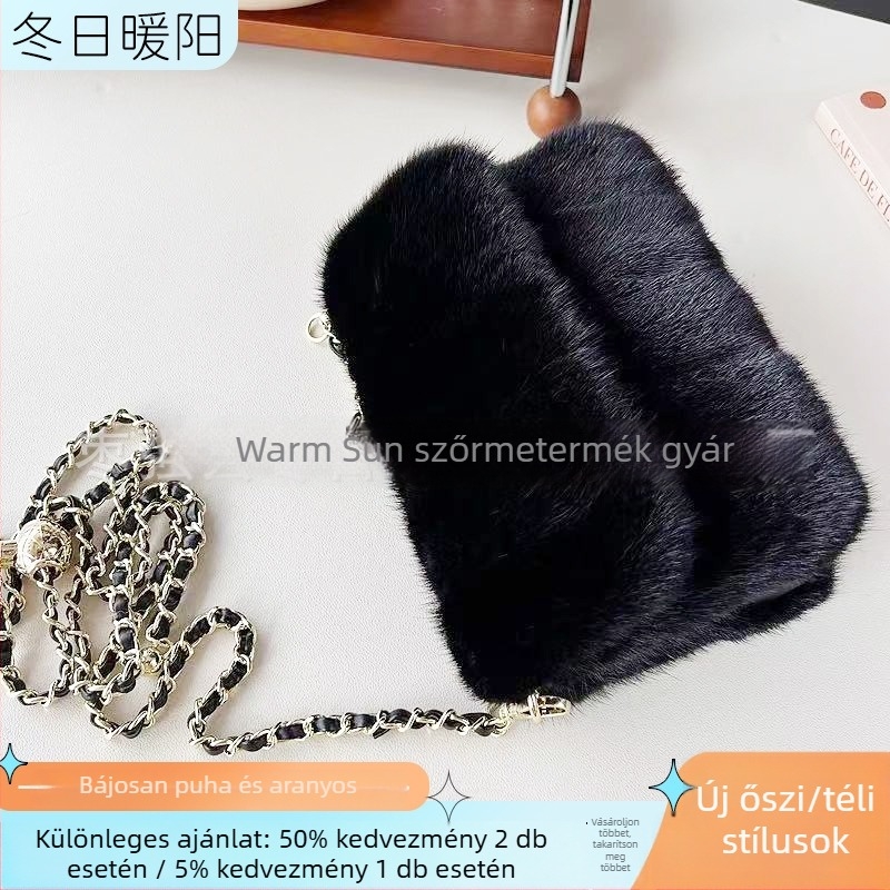 Mini plüss táska láncos vállpánttal, női vállon viselhető táska, egyszínű