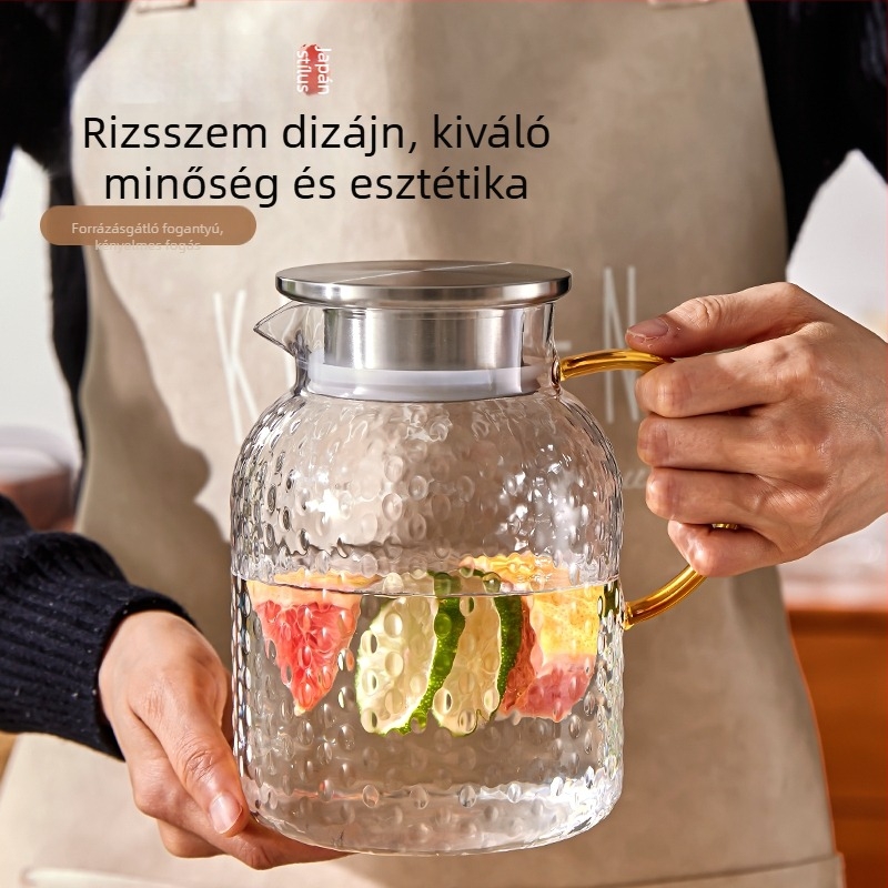 Üveg vízforraló infúziós szűrővel, nagy kapacitás, hőálló, teához és gyümölcsteához
