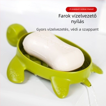 Zöld teknősbéka szappantartó, rajzfilmszerű dizájnnal és tárolópolccal