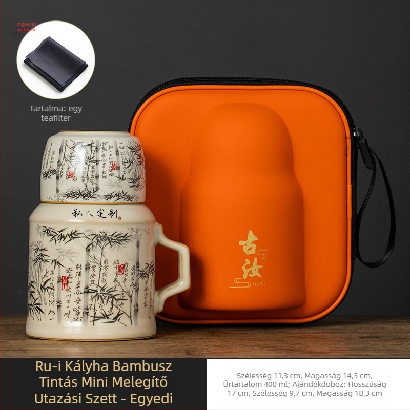 Ru kiln Celadon teáskanna bambusz motívummal, utazáshoz hordozható, nagy kapacitású kerámia