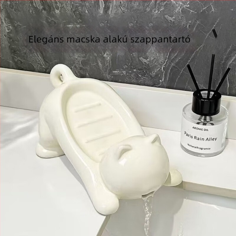 Új vízelvezetős szappantálca karikatúra macskával – kreatív és aranyos a fürdőszobába
