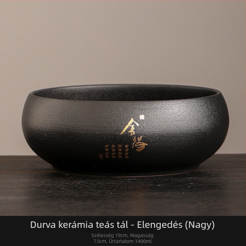 Nagy fekete kerámia teázó mosómedence tartó a tealevél-maradék számára – Zen stílusú teátartozék