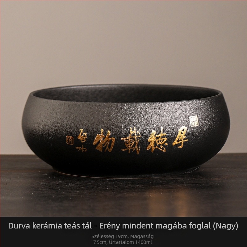Nagy fekete kerámia teázó mosómedence tartó a tealevél-maradék számára – Zen stílusú teátartozék