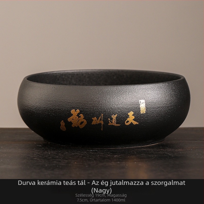Nagy fekete kerámia teázó mosómedence tartó a tealevél-maradék számára – Zen stílusú teátartozék