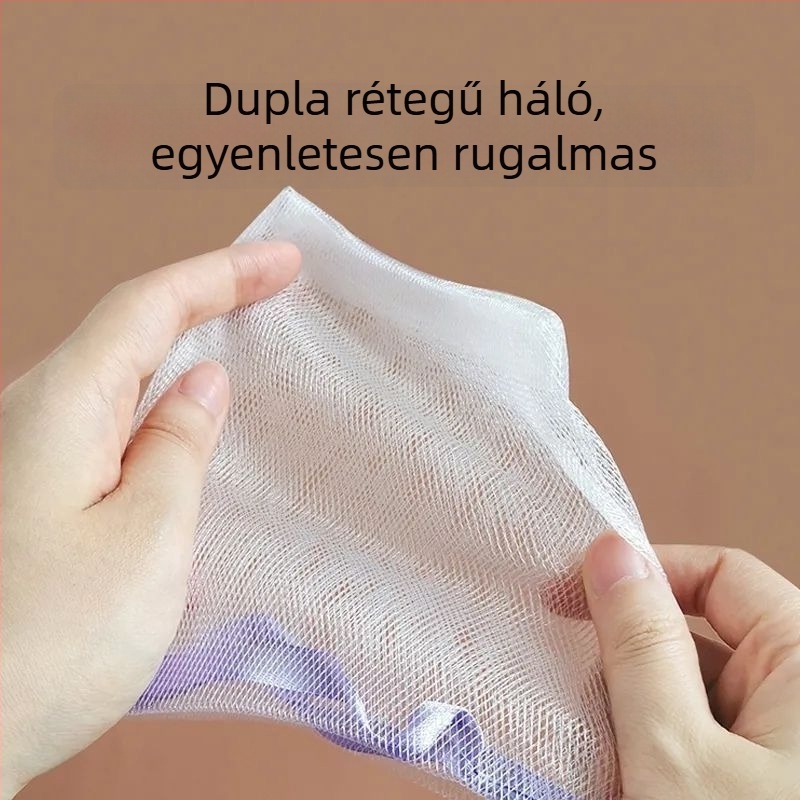 Kézzel készített, kétoldalas habosító hálós tasak szappanhoz, tusfürtőhöz és arctisztítóhoz