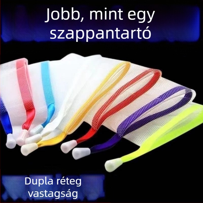 Kézzel készített, kétoldalas habosító hálós tasak szappanhoz, tusfürtőhöz és arctisztítóhoz