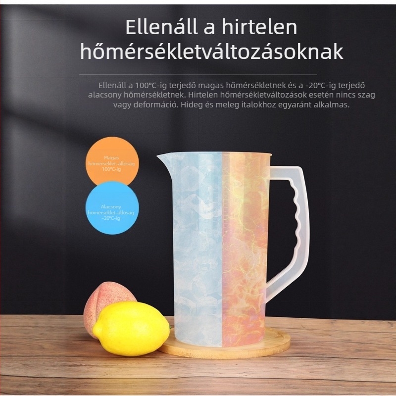 Kézi gyümölcslé kancsó műanyag spirál keverővel, gyümölcsléprés, hideg víz kancsó, citromszeletes kancsó, tej-tea eszköz mérő skálával