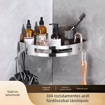 304 rozsdamentes acél sarokpolc fürdőszobára, fúrásmentes, fekete