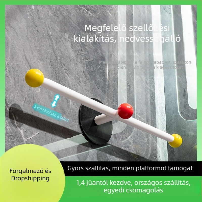 Dopamine törölközőtartó fürdőszobába, fúrás nélküli, falra szerelhető, szívókorongos rögzítés