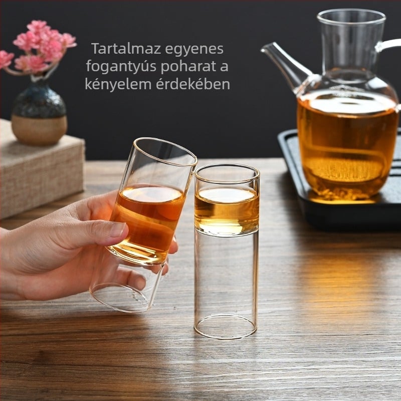 Boroszilikát üveg teáskészlet bambusz-ízület formájú poharakkal, nagy kapacitású, kínai Song-stílusú dizájn, logó testreszabása lehetséges