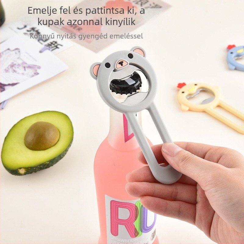 Little Bear karikatúra mágneses üvegnyitó, szilikontesttel, hordozható hűtőmágnes