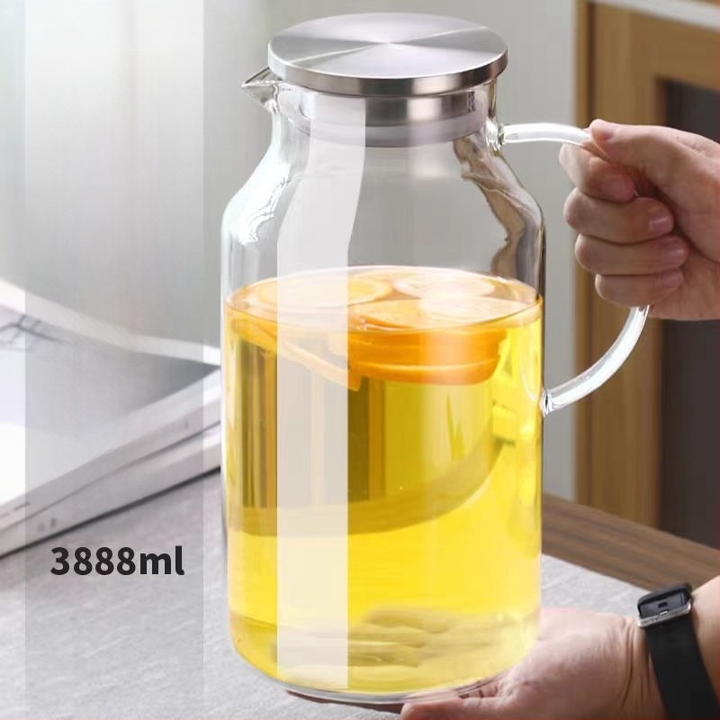 3800 ml-es boroszilikát üvegből készült vízkanna, nagy kapacitású, hőálló, otthoni használatra